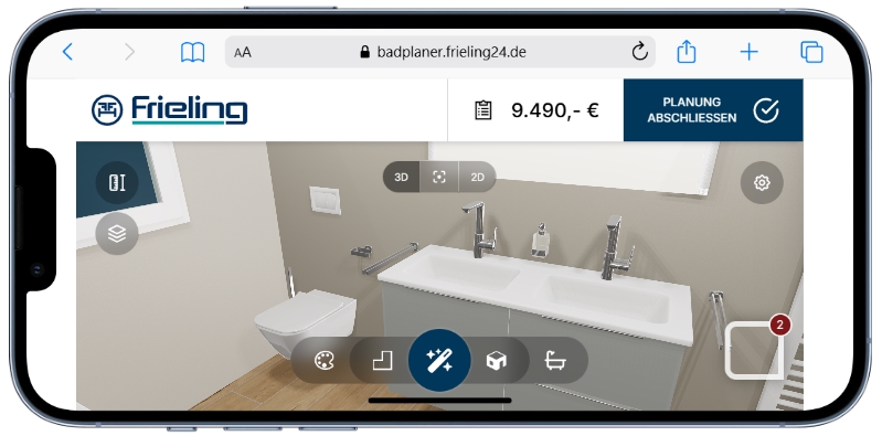 Frieling KI-Badplaner – echte Badprodukte in 3D